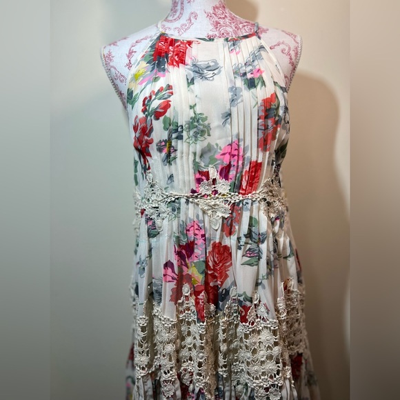 NEW Anthropologie Ranna Gill Floral Crochet  Swing Dress Cream Size Small Petite - Picture 3 of 11